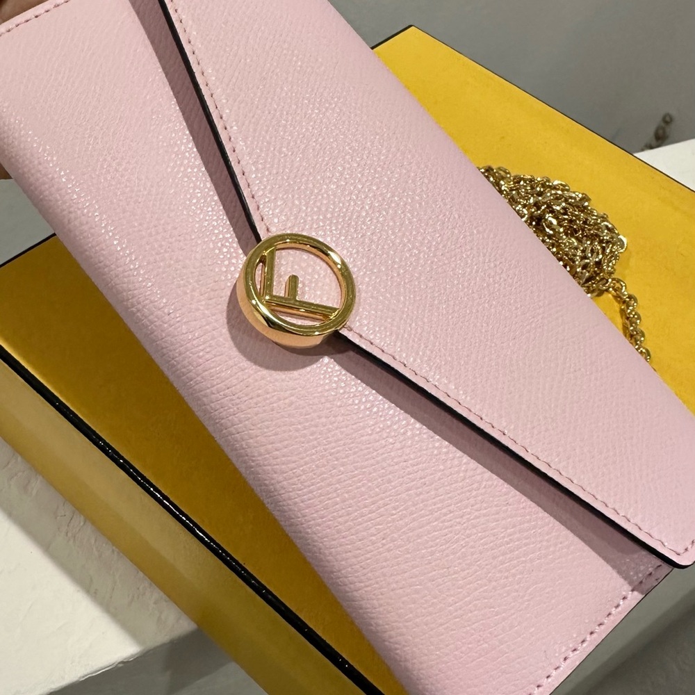 Fendi Pink and Gold Leather Clutch